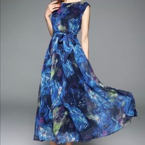Stylewe Blue A-line Maxi Dress Printer S-XL